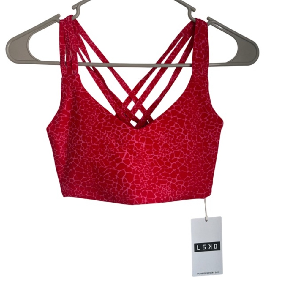 NEW LSKD Push The Limit Sports Bra Red Vitality Print Women's Size XS